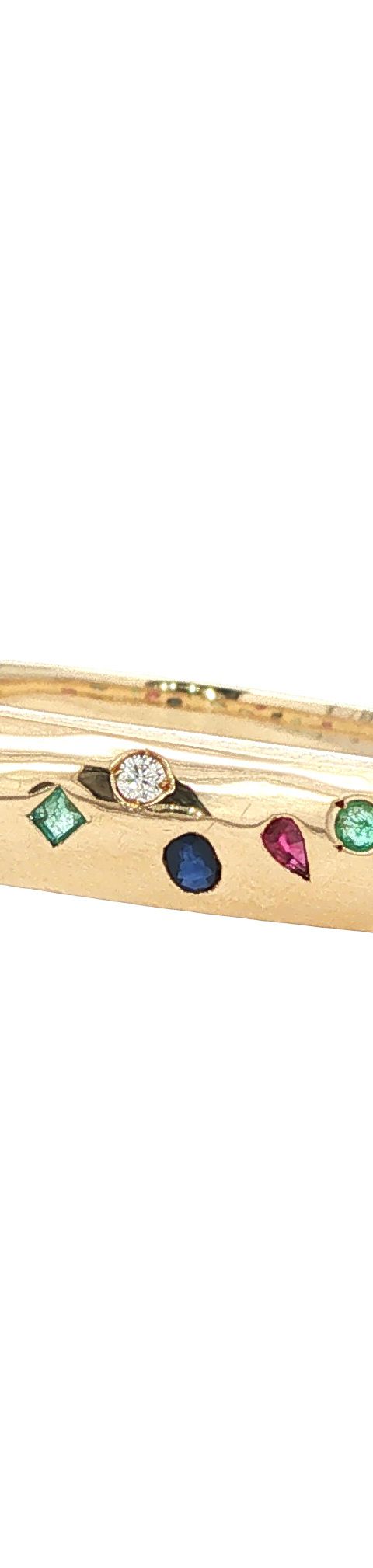 Vintage 12K Gold Bangle with Ruby, Sapphire, Emerald and Diamond